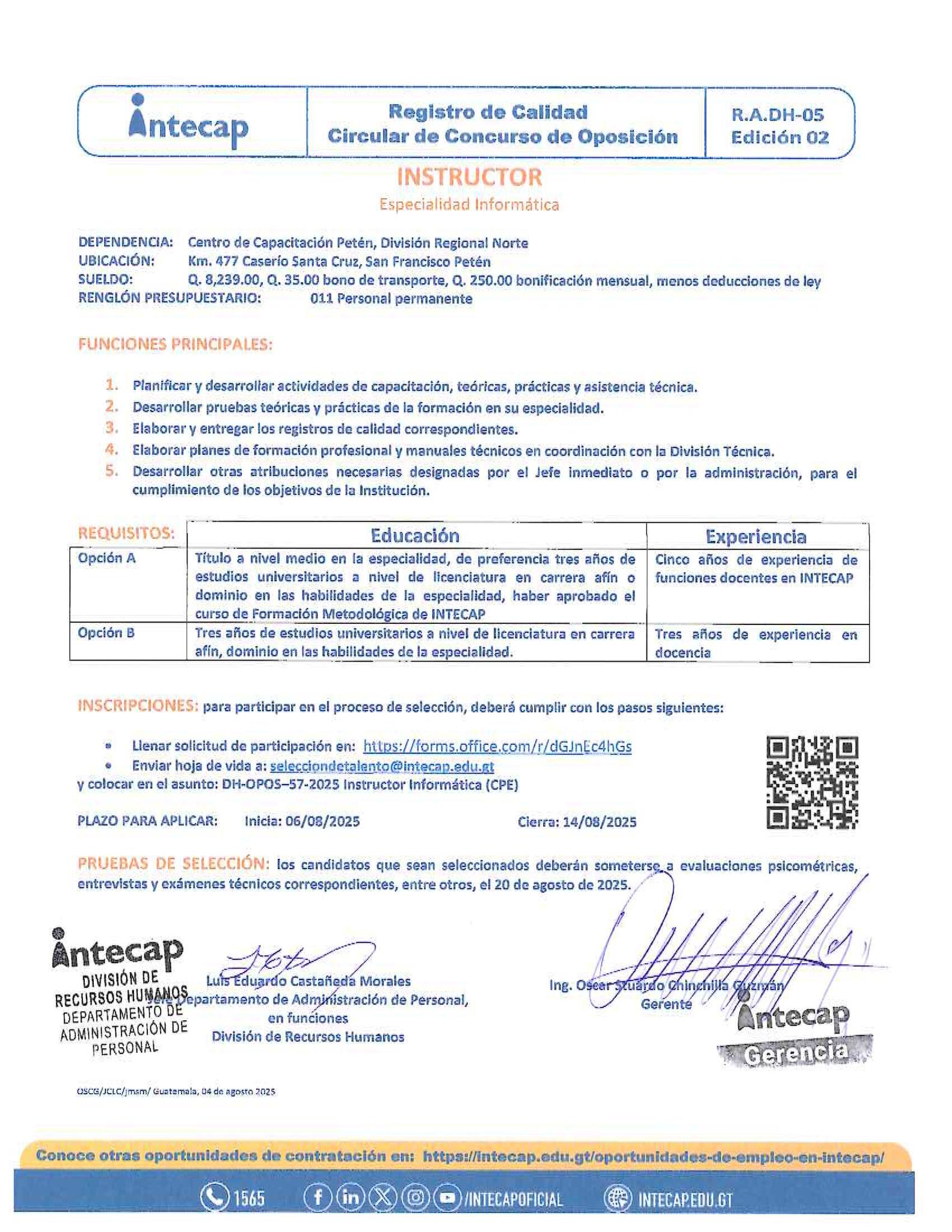 Intecap - Convocatoria a oposición #Intecap contratará Instructor ...