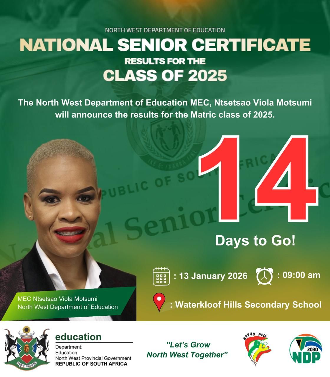 North - The North West Department of Education MEC, Ntsetsao Viola ...