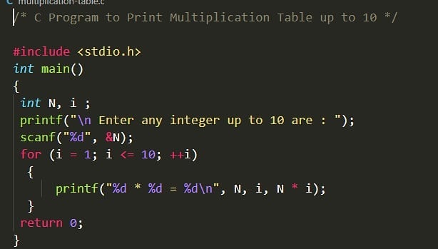 /* C Program to Print Multiplication... - Code 4 Developer