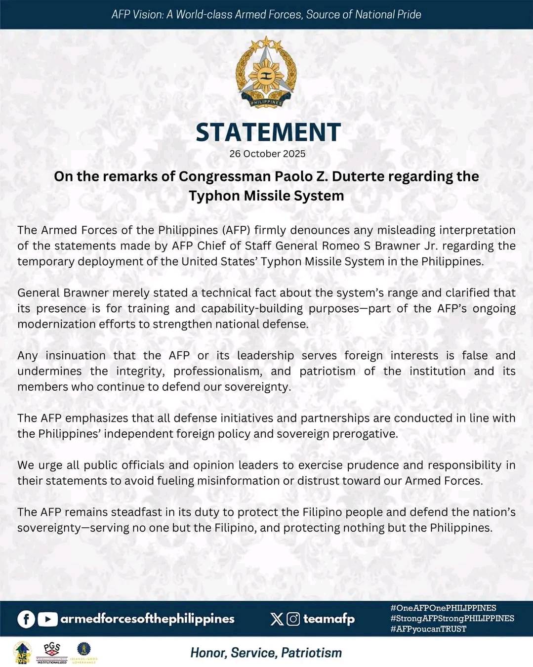 MMS - READ: THE AFP CALLED OUT PULONG! The AFP clarified that AFP Chief ...