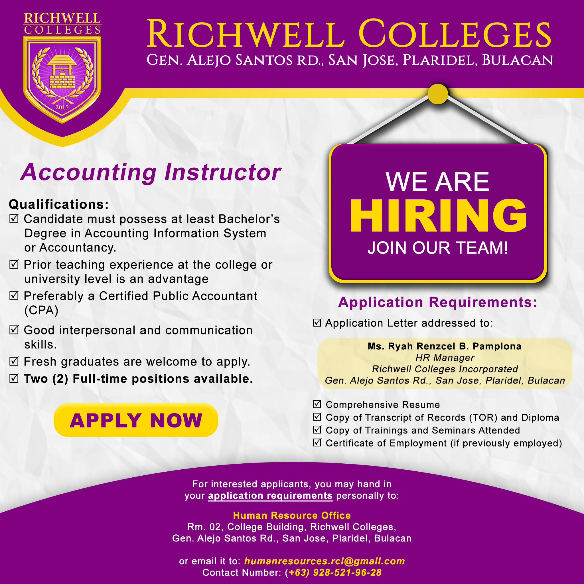 ‼️‼️‼️ URGENT HIRING... - Richwell Colleges, Incorporated | Facebook