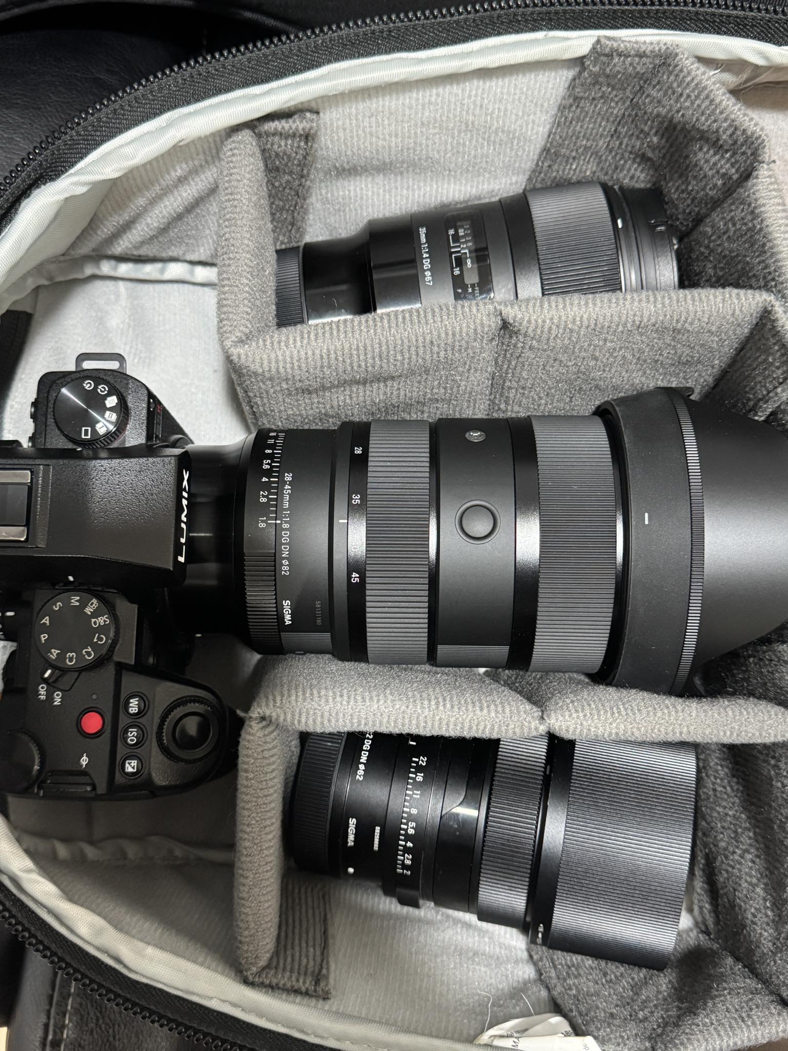 Panasonic S5ii with Sigma 35mm, 28-45mm and 65mm lenses