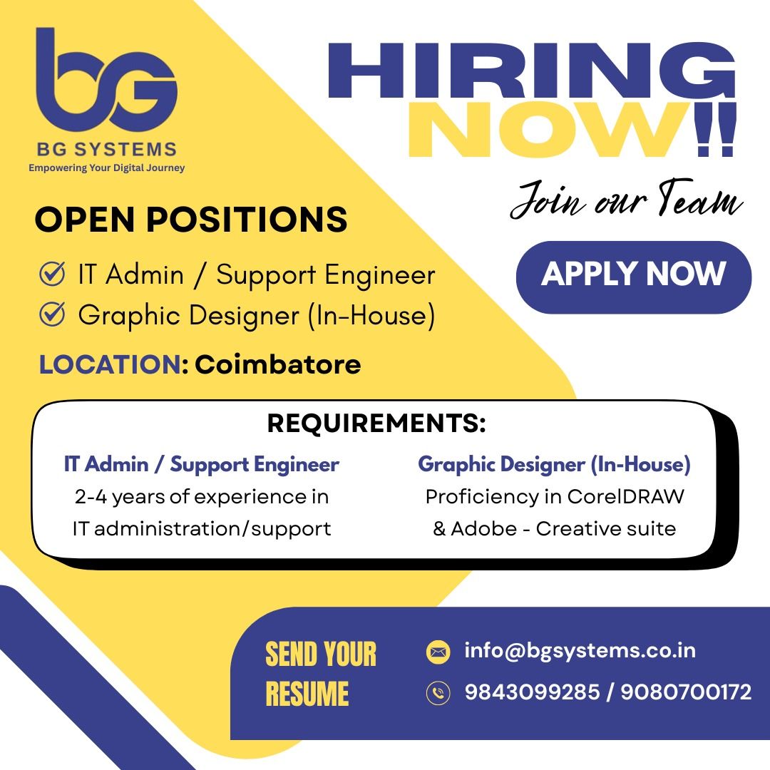 BGSystems - 🚨 We’re Hiring – Join the BG Systems Team! 🚨... | Facebook