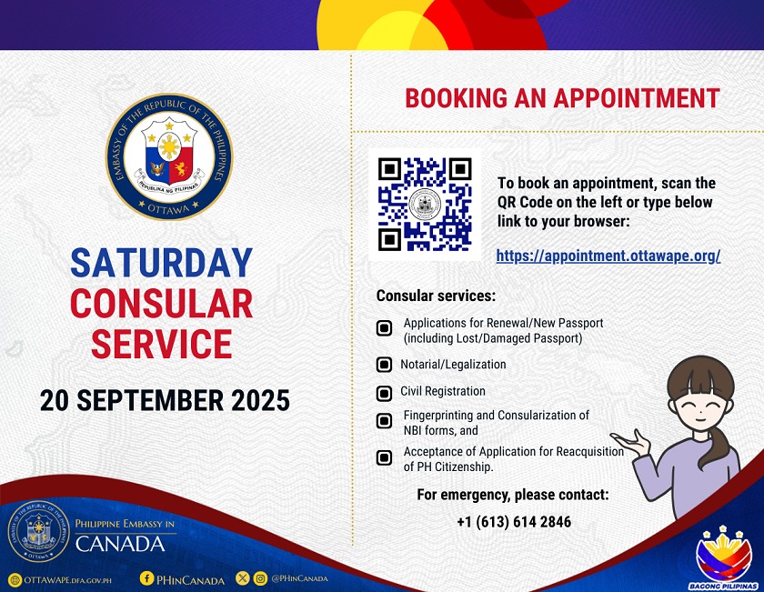 Philippine - Saturday Consular Service in Ottawa: 20 September 2025 The ...