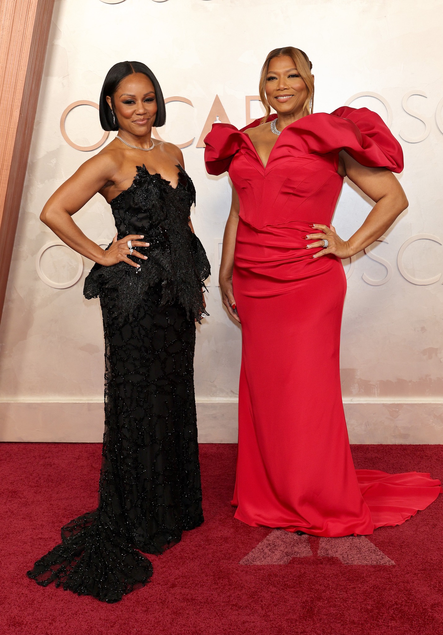 green emerald velvet dress Queen Latifah Red Ruffled V-Neck 2025 Oscars Prom Dress