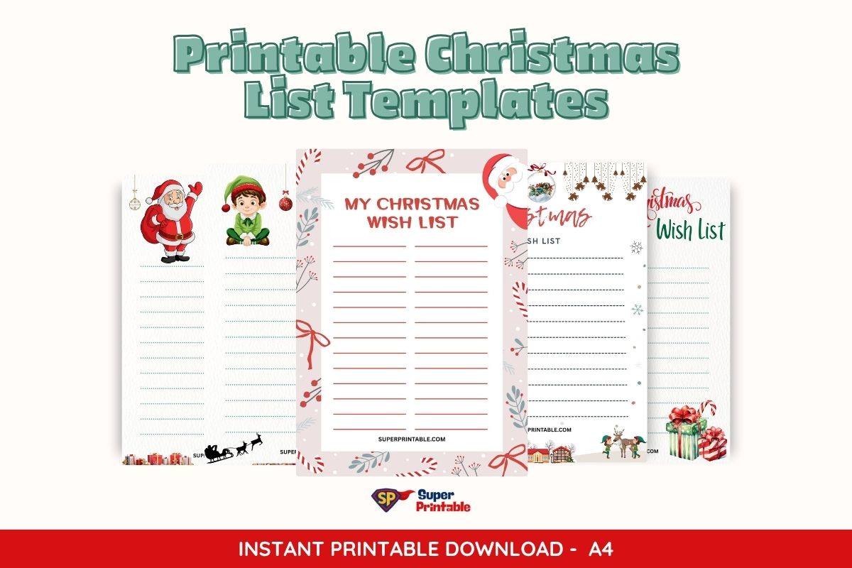 SuperPrintable - 15 Free Printable Christmas List (Free PDF Printable ...