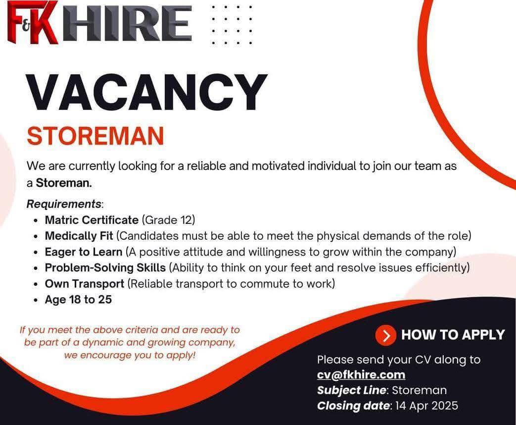 Vacancies - VACANCY STOREMAN We are currently looking for a reliable ...