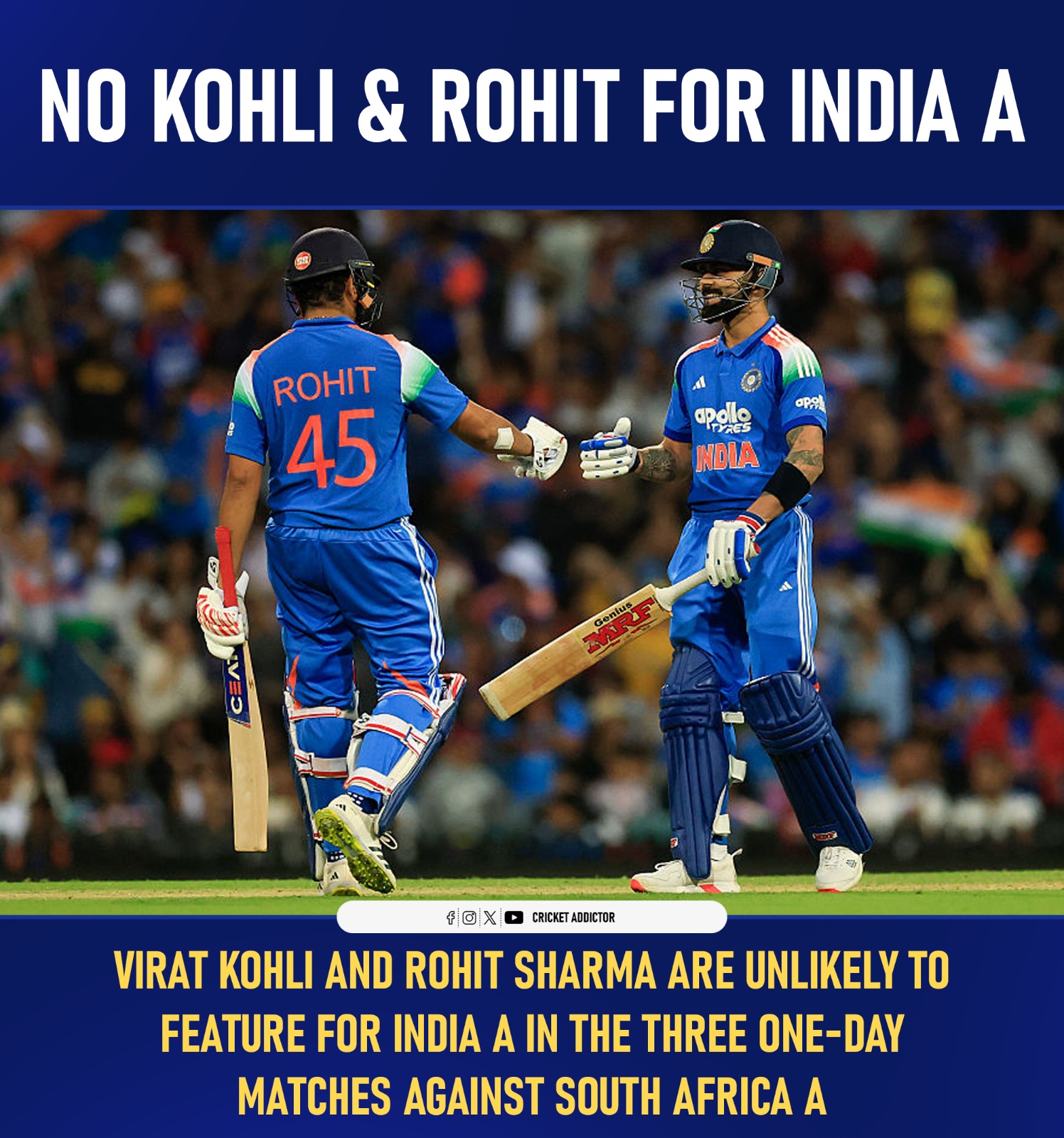 Cricket - Virat Kohli and Rohit Sharma Both senior pros will not be ...