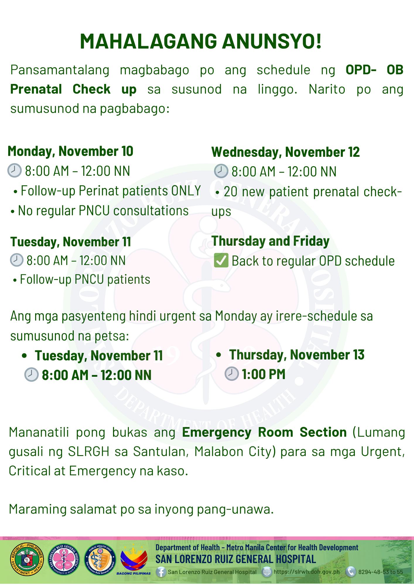 San - MAHALAGANG ANUNSYO! Pansamantalang magbabago po ang schedule ng ...