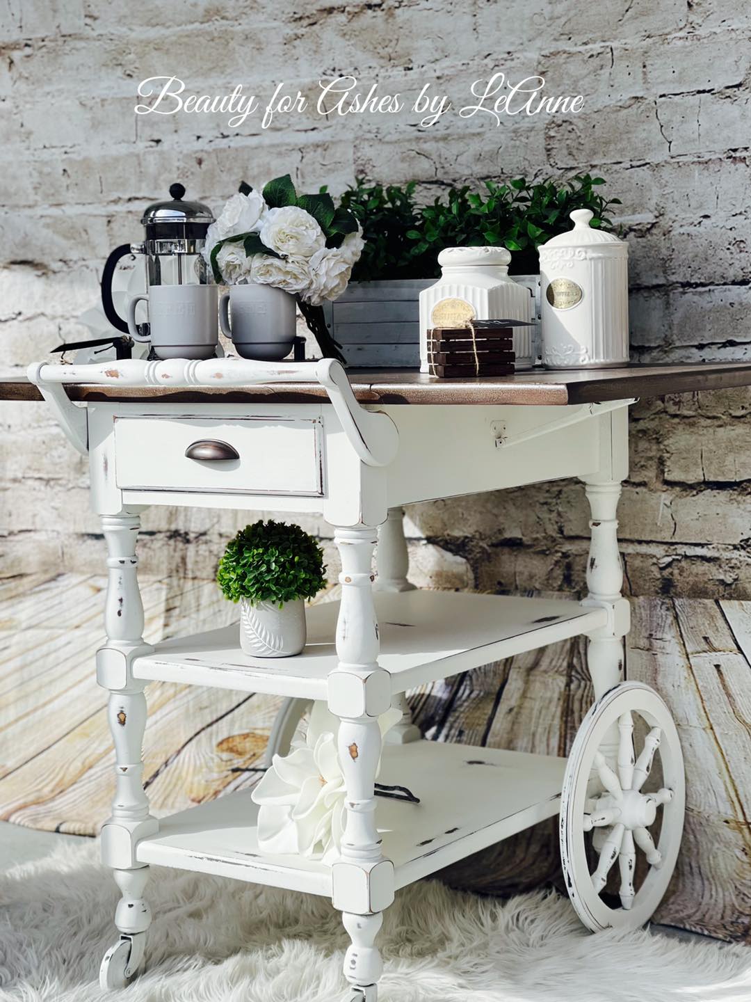 SOLD Antique white distressed tea cart! Perfect for entertaining