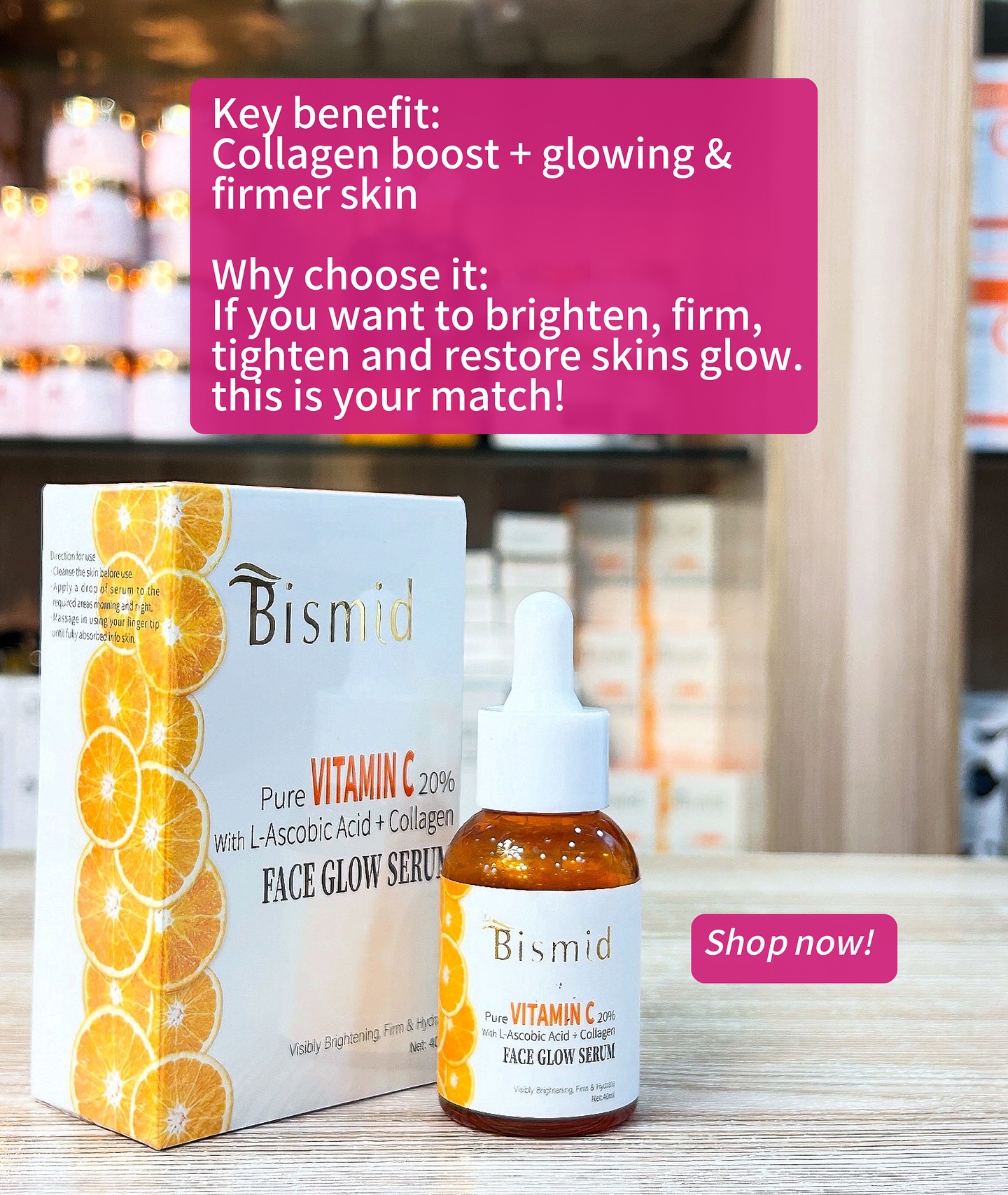 Sérum Visage BISMID à La Vitamine C – 40 Ml, FPS 20, Correcteur De Taches, Hydratant