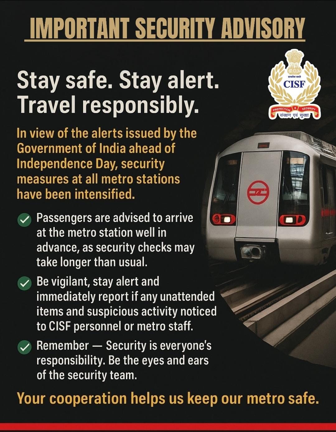 Central - HEIGHTENED SECURITY IN DELHI METRO 🚨 #CISF #delhimetro #DMRC ...