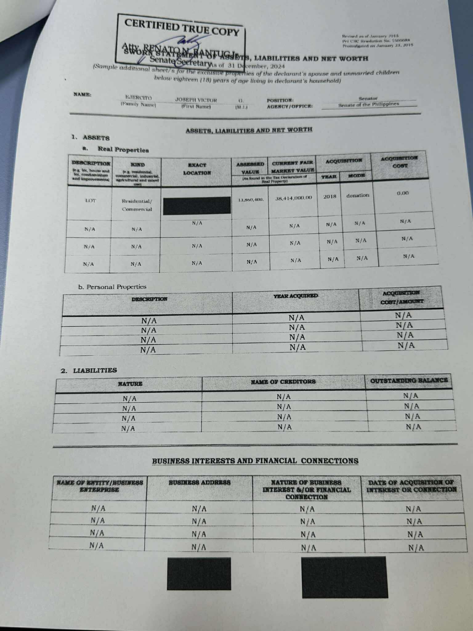 One - SEN. LOREN LEGARDA'S NET WORTH: ₱79.21M AS OF LATEST SALN REPORT ...