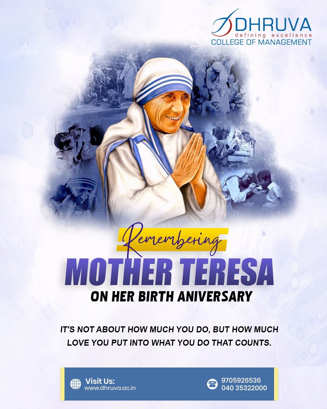 Dhruva - 🌺💖Remembering Mother Teresa on her birth anniversary, a woman ...