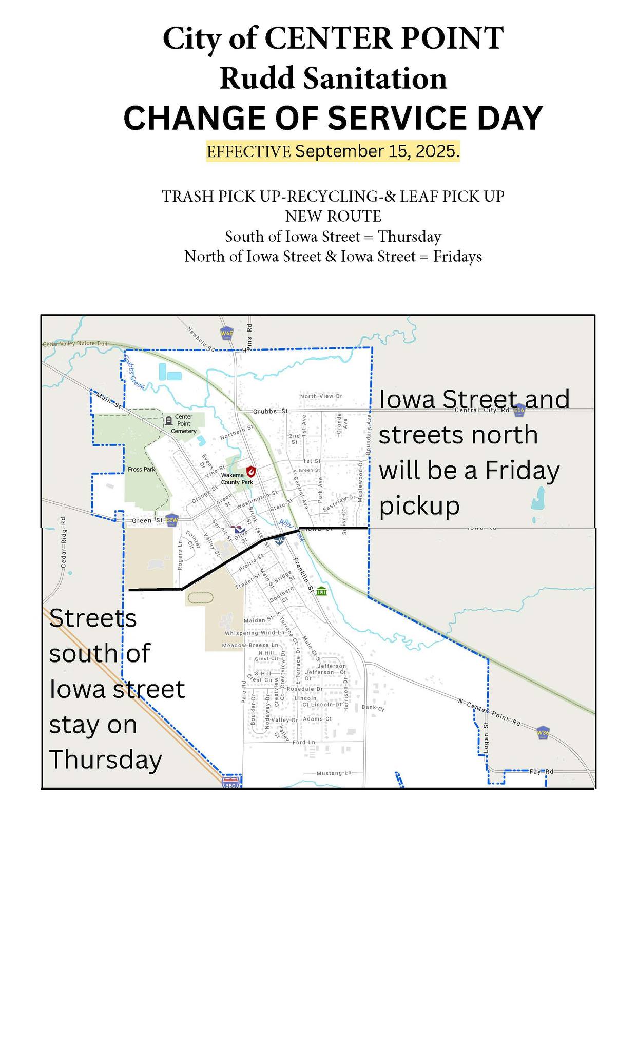 City - EFFECTIVE 9/15/2025 - Rudd Sanitation Inc will be changing the ...