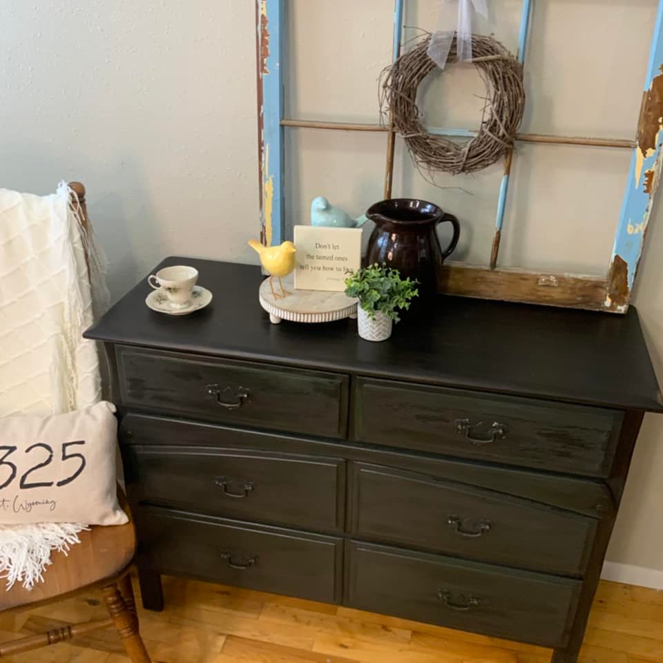 Black chalk paint dresser with poly finish