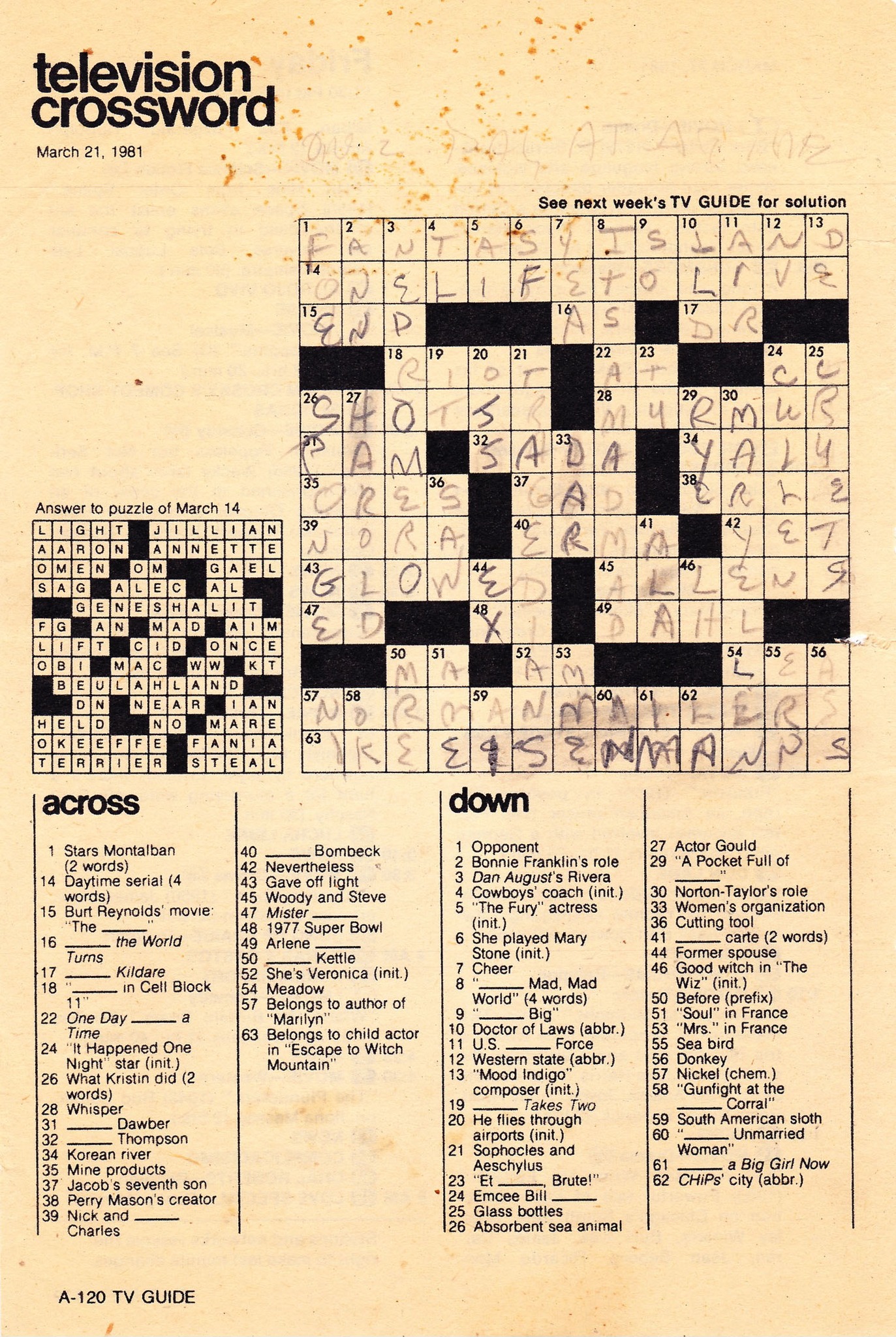 Divine Force-T.V guide +Sir Ibu ‎12 Ike Eisenmann's favorite 1981 TV Guide crossword puzzle memento