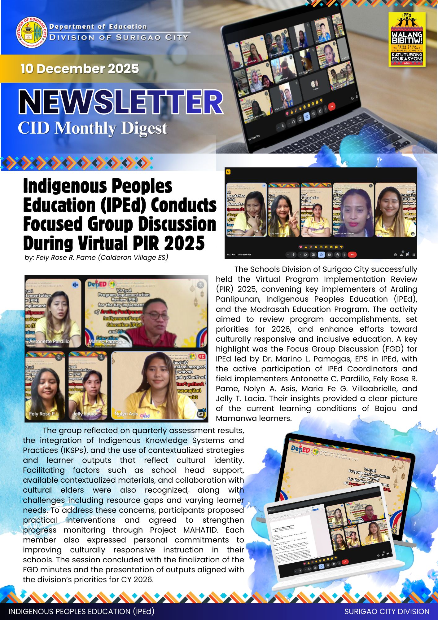 DepEd - 10 December 2025 NEWSLETTER CID Monthly Digest Indigenous ...