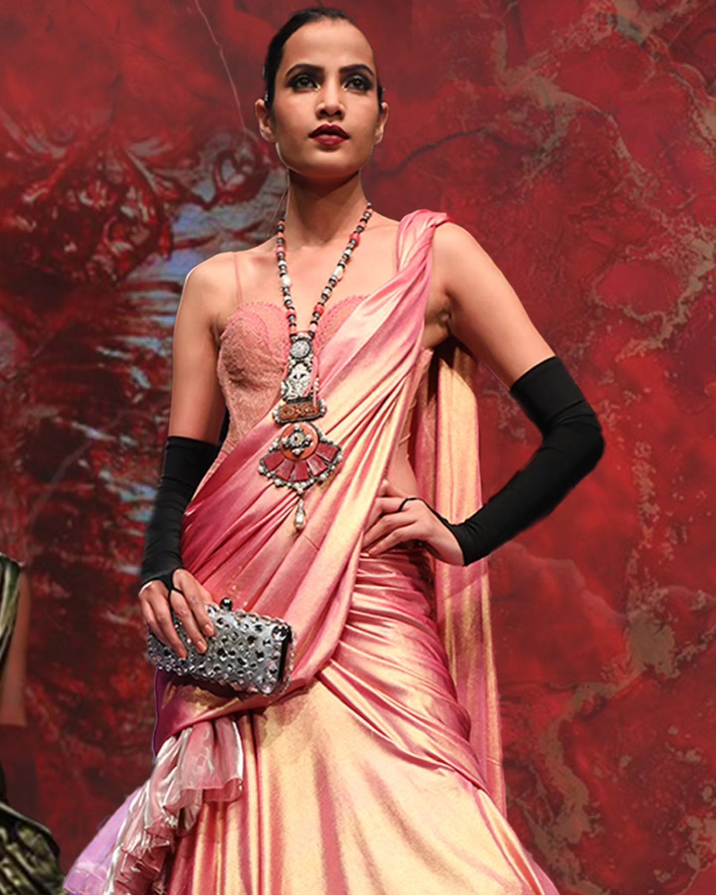 Shimmering silk meets bold tradition and modern elegance a true Ritu Beri statement. #RituBeri #CoutureChic #IndianCouture #ModernElegance #LuxuryFashion
