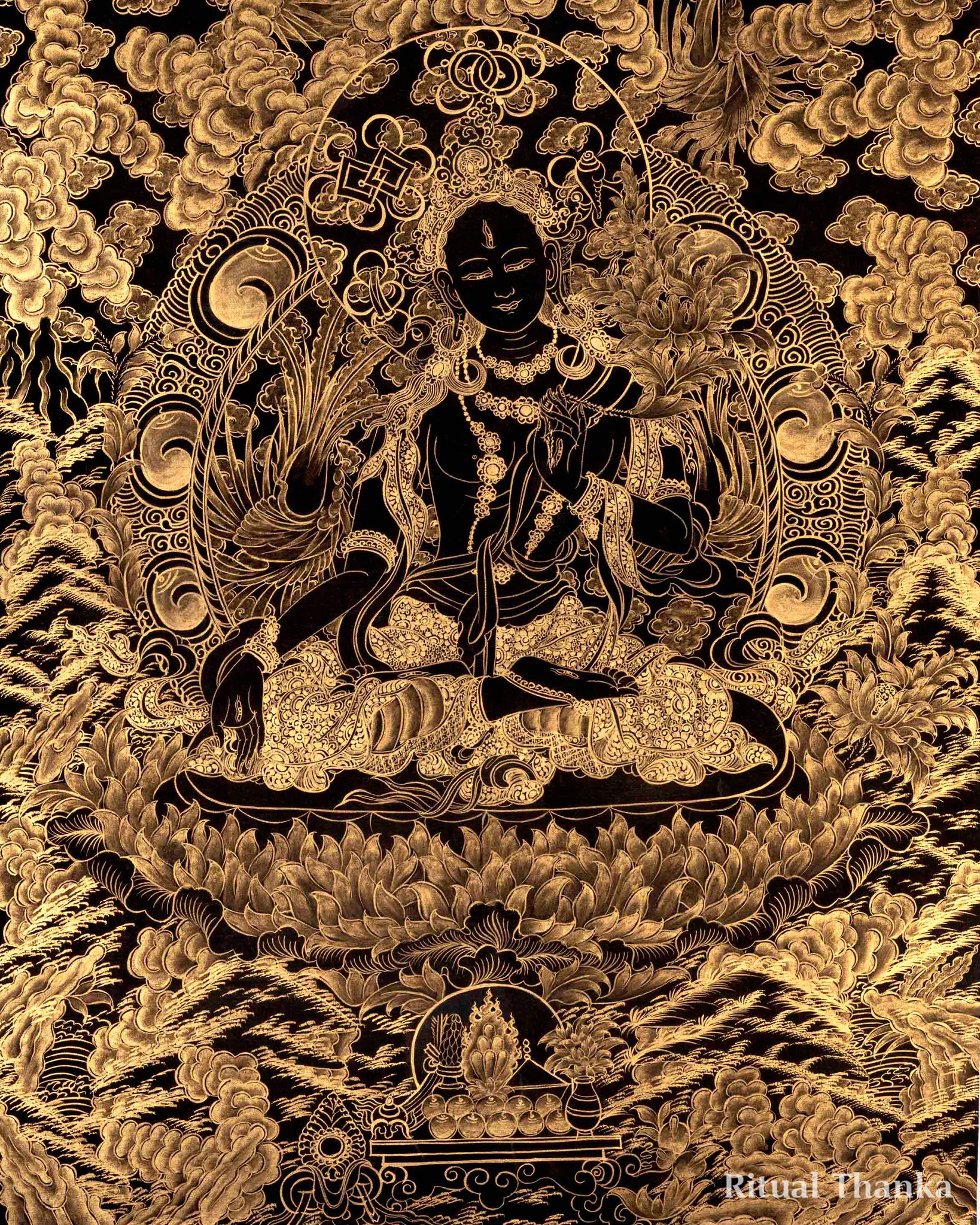 Ritual Thanka - Our White Tara thangka is hand-painted in...