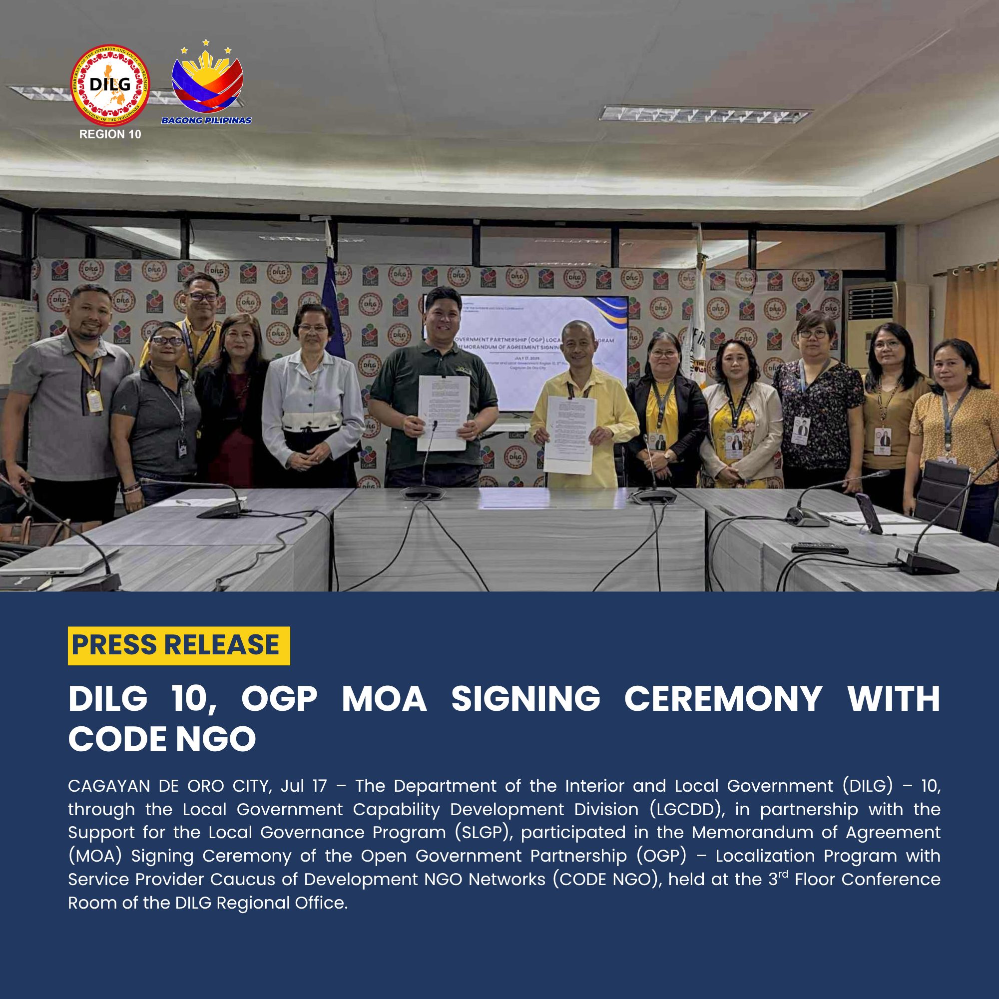 DILG - 𝗗𝗜𝗟𝗚 𝟭𝟬, 𝗢𝗚𝗣 𝗠𝗢𝗔 𝗦𝗶𝗴𝗻𝗶𝗻𝗴 𝗖𝗲𝗿𝗲𝗺𝗼𝗻𝘆 𝘄𝗶𝘁𝗵 𝗖𝗢𝗗𝗘 𝗡𝗚𝗢 CAGAYAN DE ORO ...