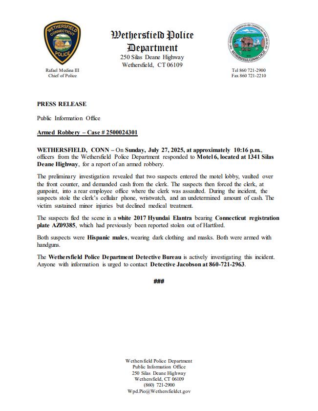 Wethersfield Police... - Wethersfield Police Department
