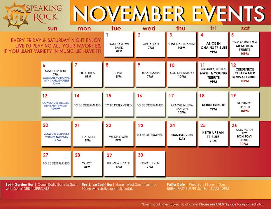 Speaking Rock - Our November Calendar is up! Not quite complete but we ...