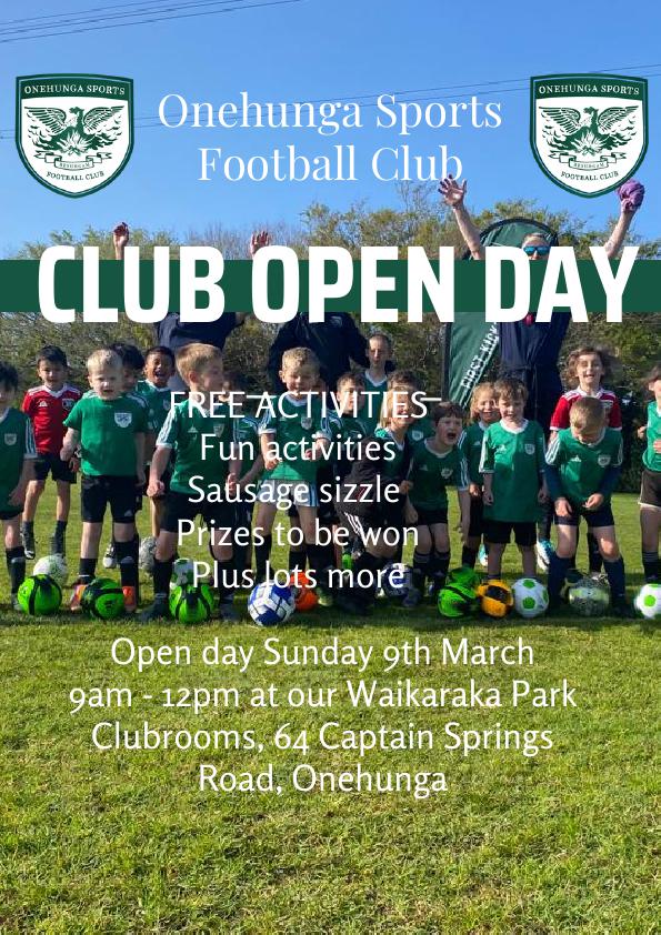 Club open day sun 9th march - Onehunga Sports Football Club