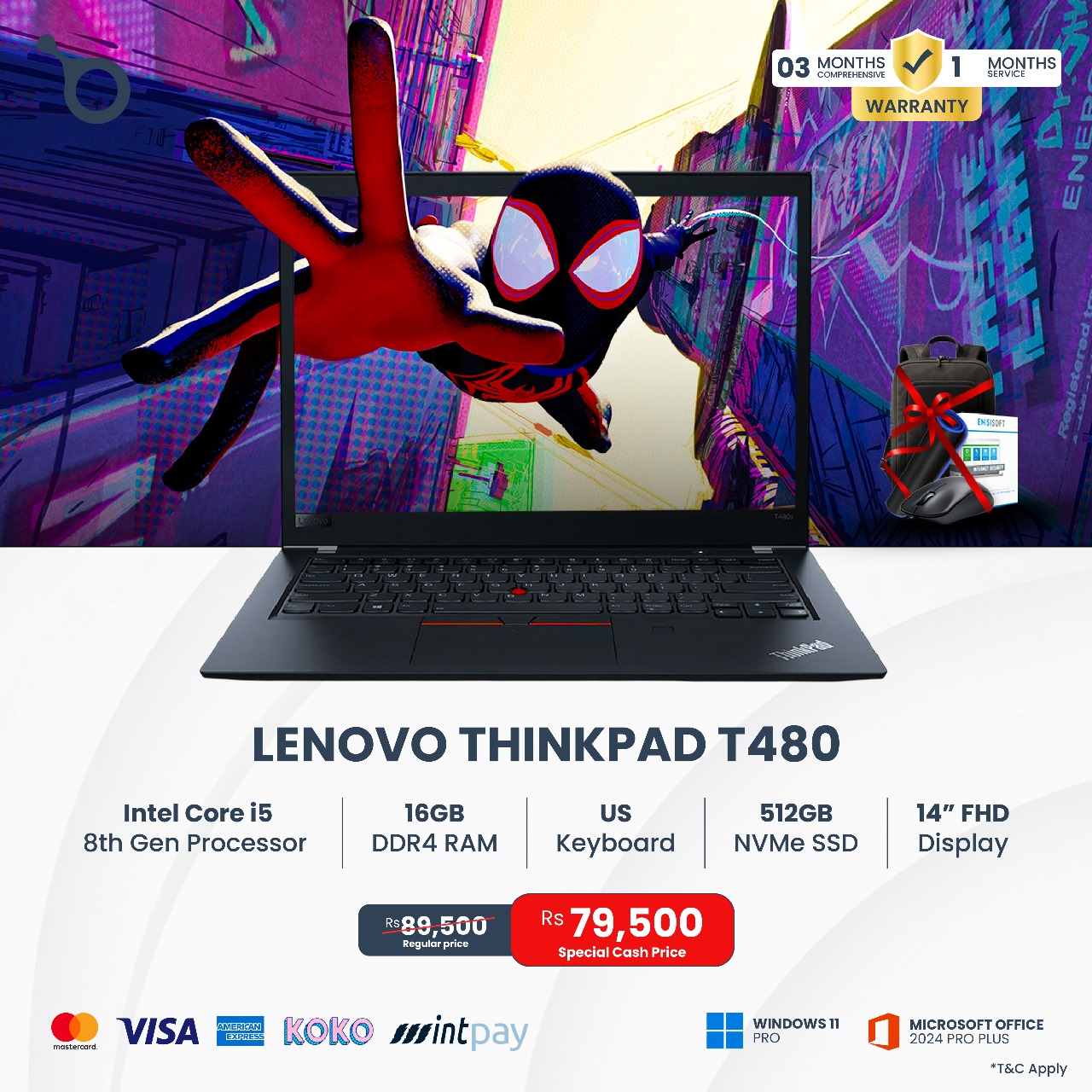 Lenovo ThinkPad T480 laptop with Intel Core i5 and 16GB RAM