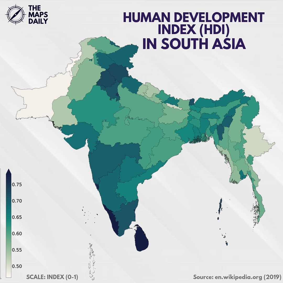 The Maps Daily - Human Development Index in South Asia!🕵️...