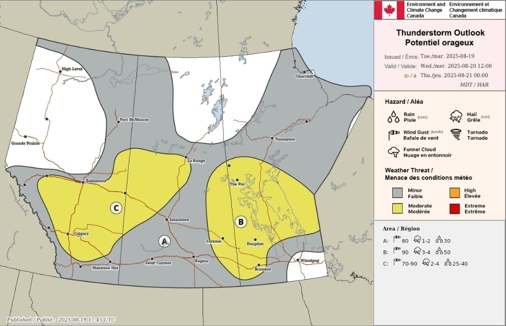 Westman - Thunderstorm Outlook Map for tomorrow August 20. | Facebook
