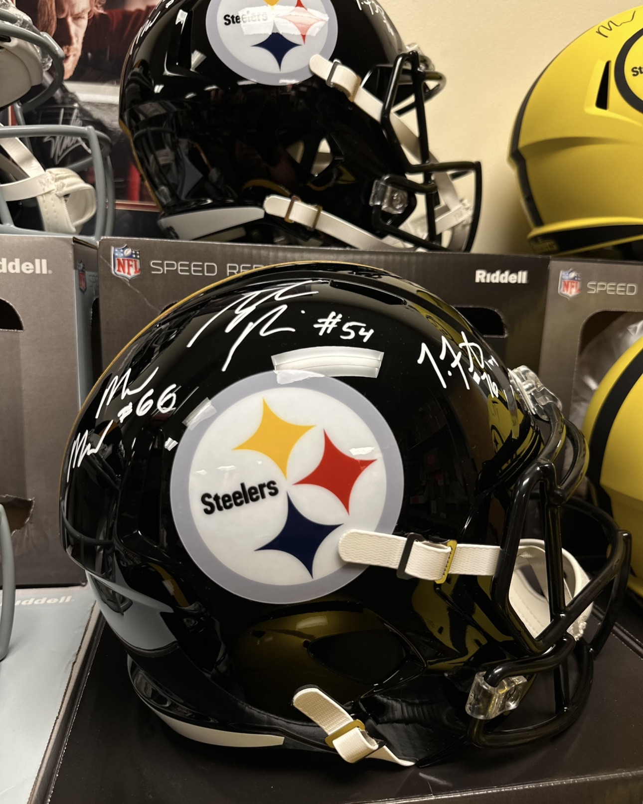 Mason McCormick x Zach Frazier x Troy Fautanu triple signed helmet