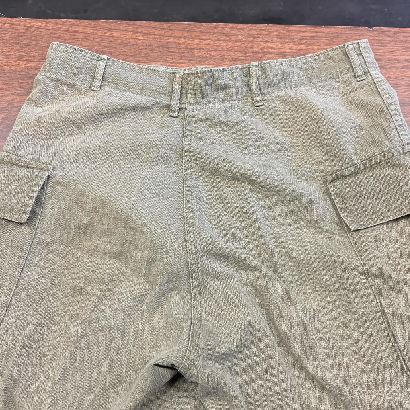 Original 1940s U.S. ARMY M-43 HBT Pants, 13 Star - Metal Buttons w 