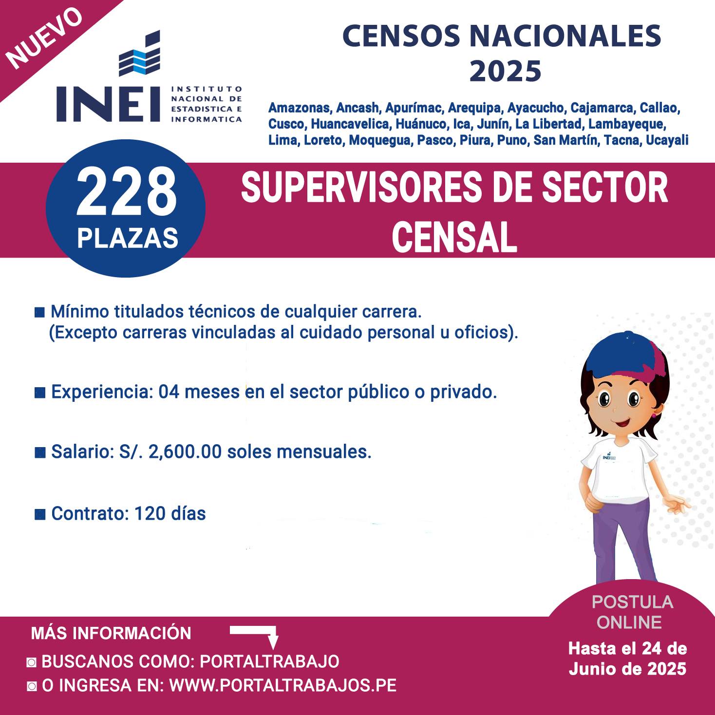 Portal - 🏢 INEI Censos Nacionales 2025 🇵🇪: Requiere (228) Supervisores de Sector Censal 🔴 MÁS ...