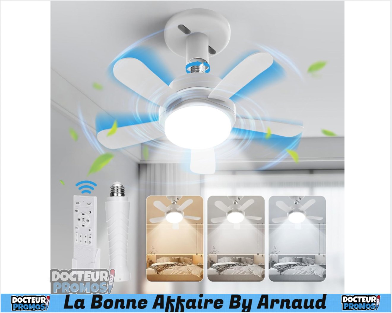 Ventilateur De Plafond Avec Lumière BLITZWILL 38 Cm – Mini, Silencieux, Télécommande, 6 Vitesses, LED 3 Couleurs Dimmables, Été/Hiver