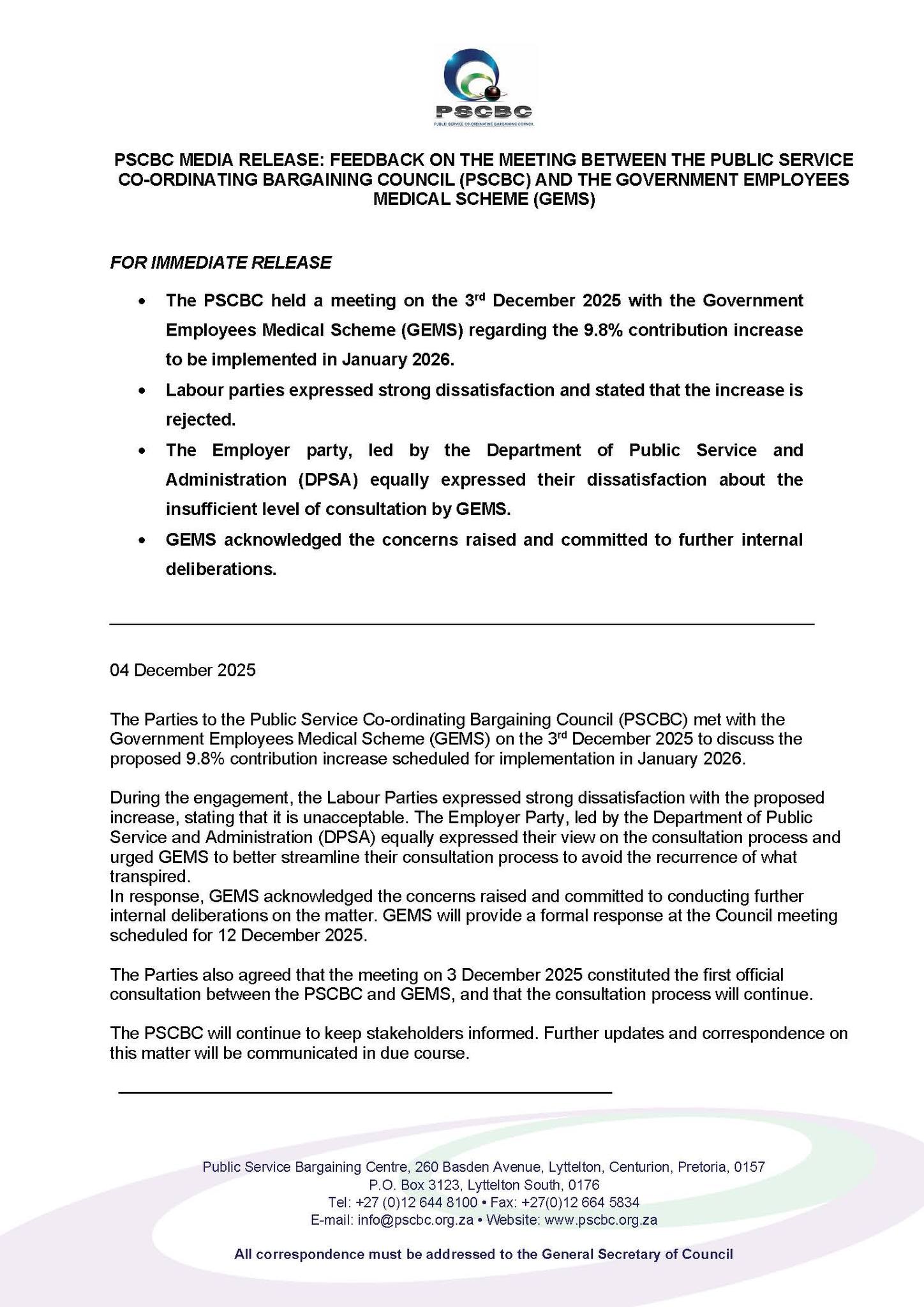 PSCBC Bargaining Council added... - PSCBC Bargaining Council