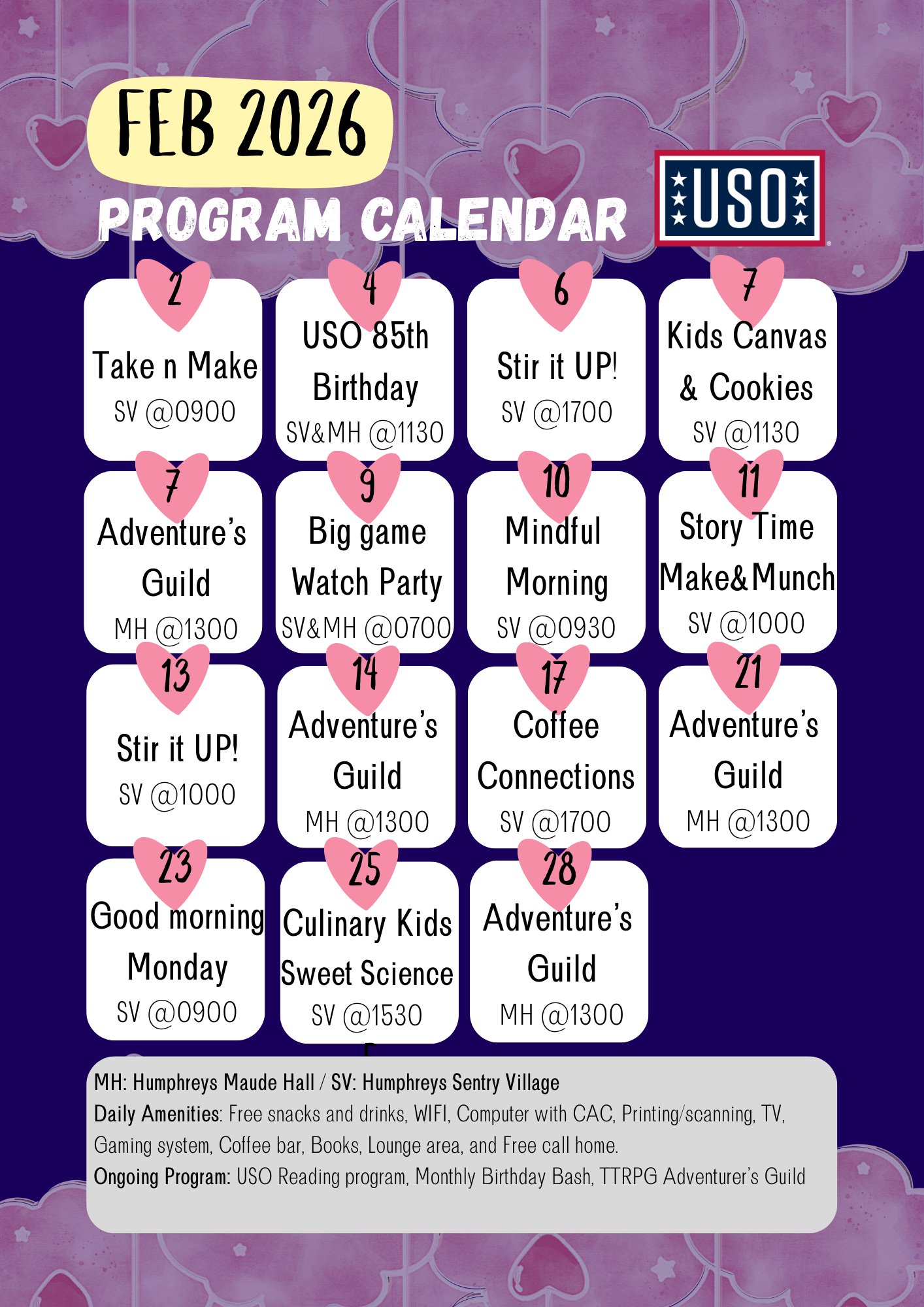 USO Humphreys - The February Program Calendar is out! Join... | Facebook