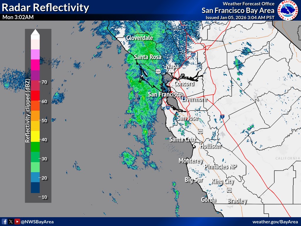 US - 3AM Radar Update: A band of light to moderate rain is moving ...