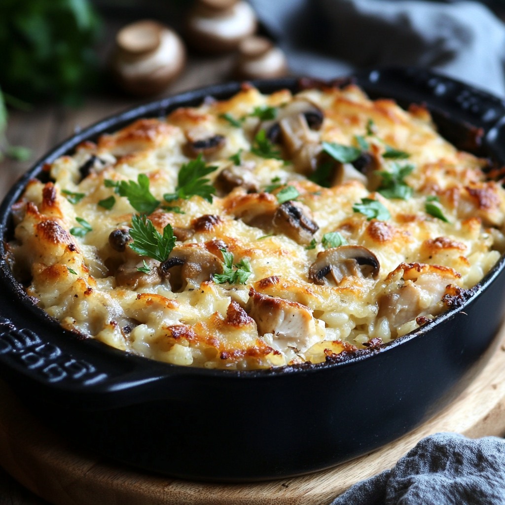 Recette - Gratin de riz au poulet et aux champignons Ingrédients (4 ...