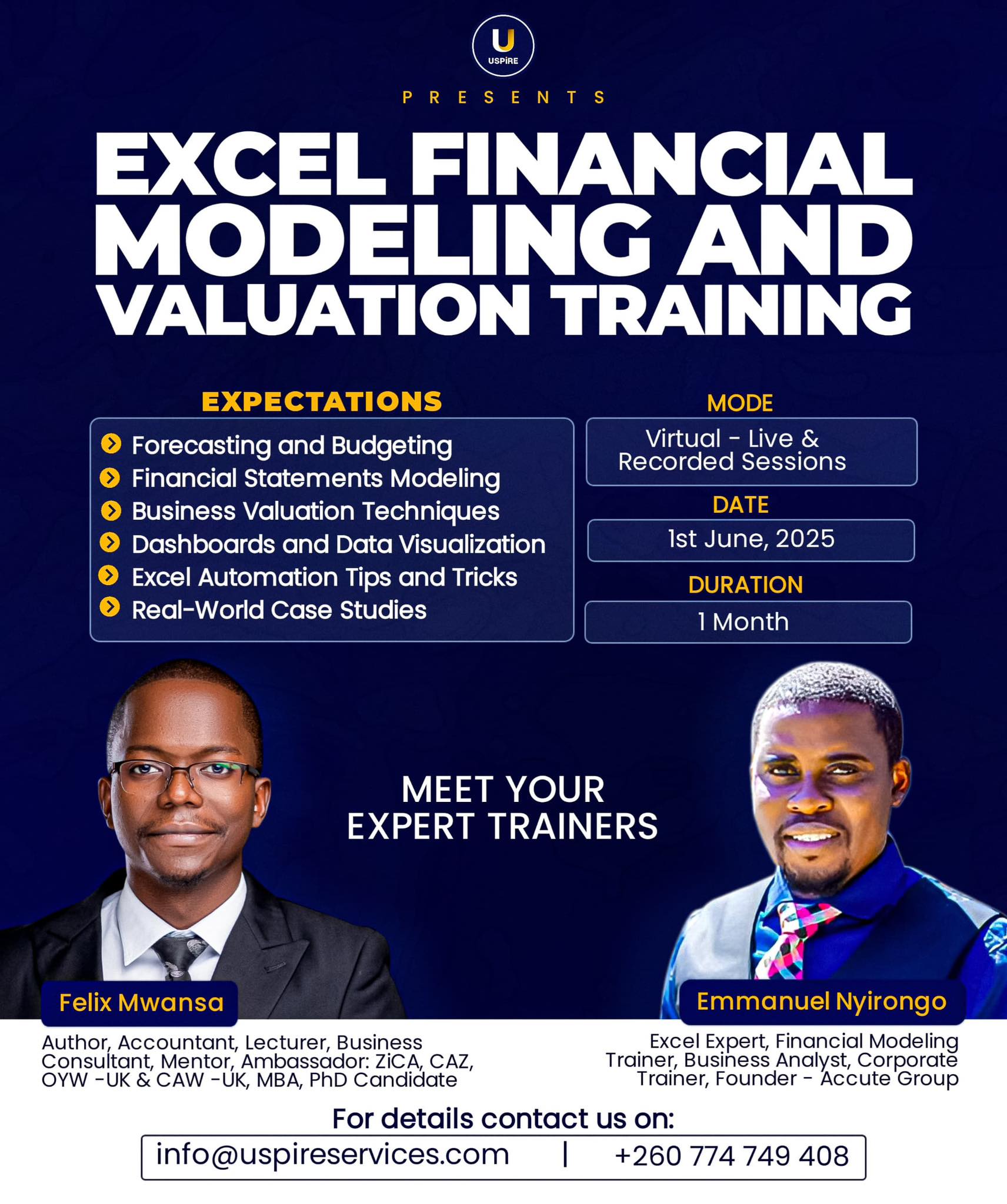 Zambia - EXCEL FINANCIAL MODELING AND VALUATION TRAINING What you will ...