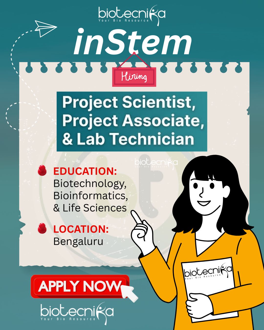 Biotecnika - inStem is on a hiring spree! 🔬🚀 From Project... | Facebook