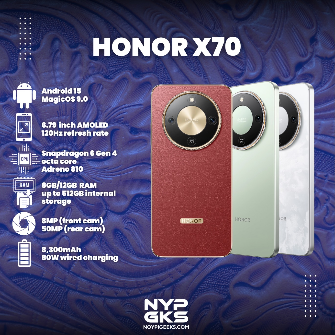 The HONOR X70 has an 8,300mAh battery — one of the biggest in the 
