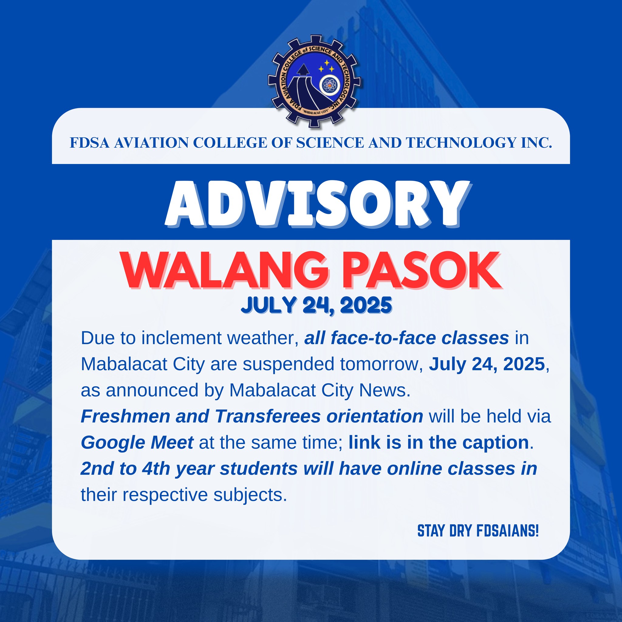 FDSA... - FDSA Aviation College of Science and Technology INC.