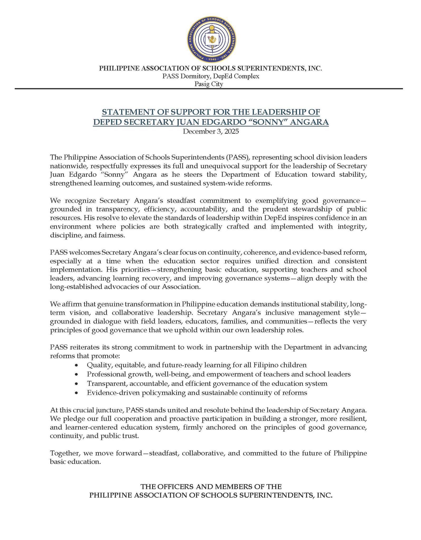 DepEd - 📣 STATEMENT OF SUPPORT FOR THE LEADERSHIP OF DEPED SECRETARY ...
