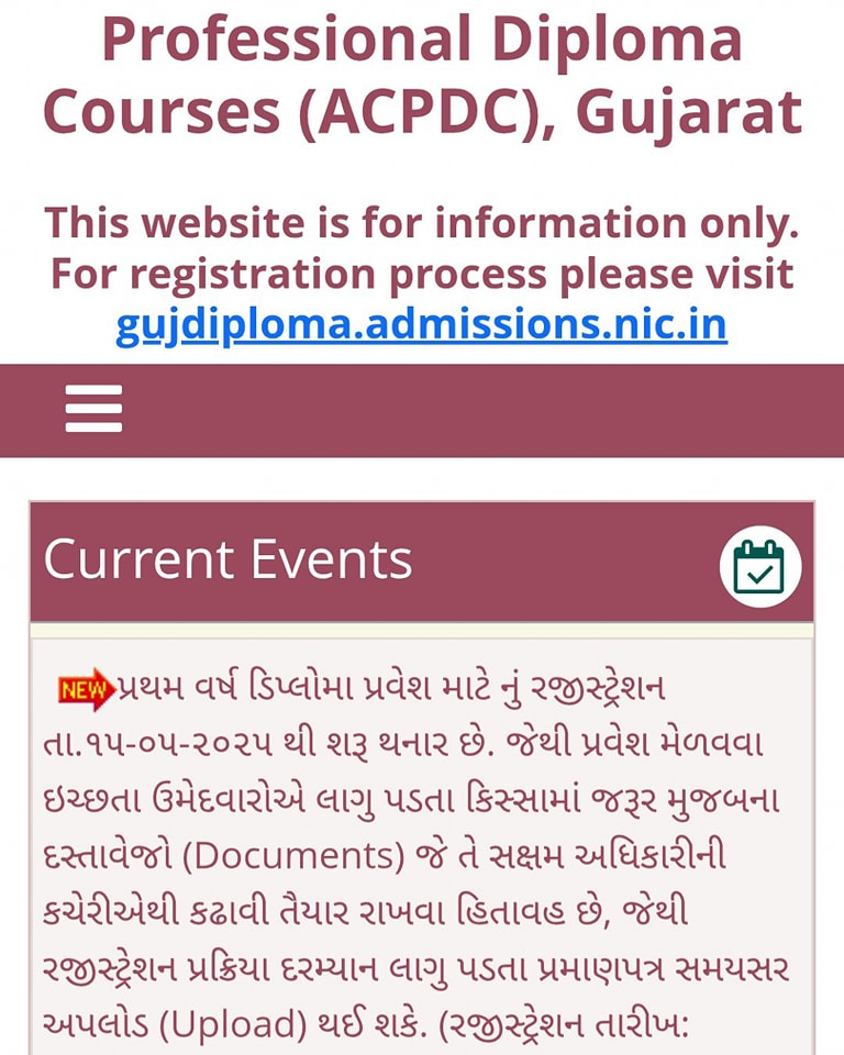 ACPDC - Diploma First Year Admission Information. Registration dates ...