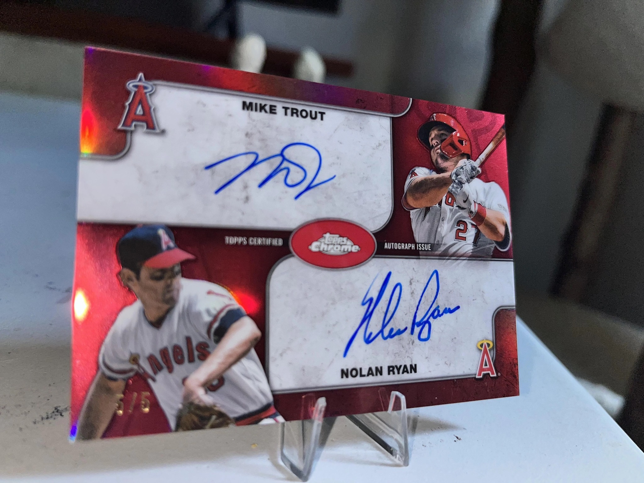 Mike Trout and Nolan Ryan dual autograph card