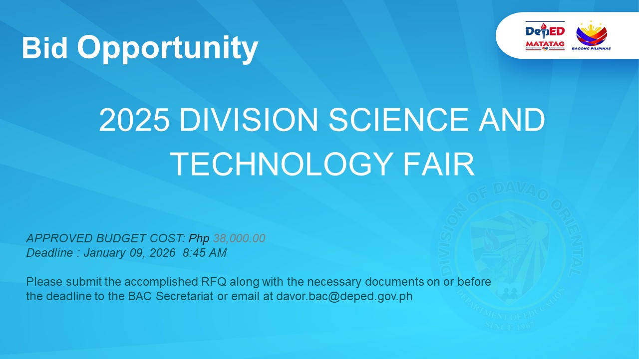 DepEd - 2025 DIVISION SCIENCE AND TECHNOLOGY FAIR - LOT 1 https ...