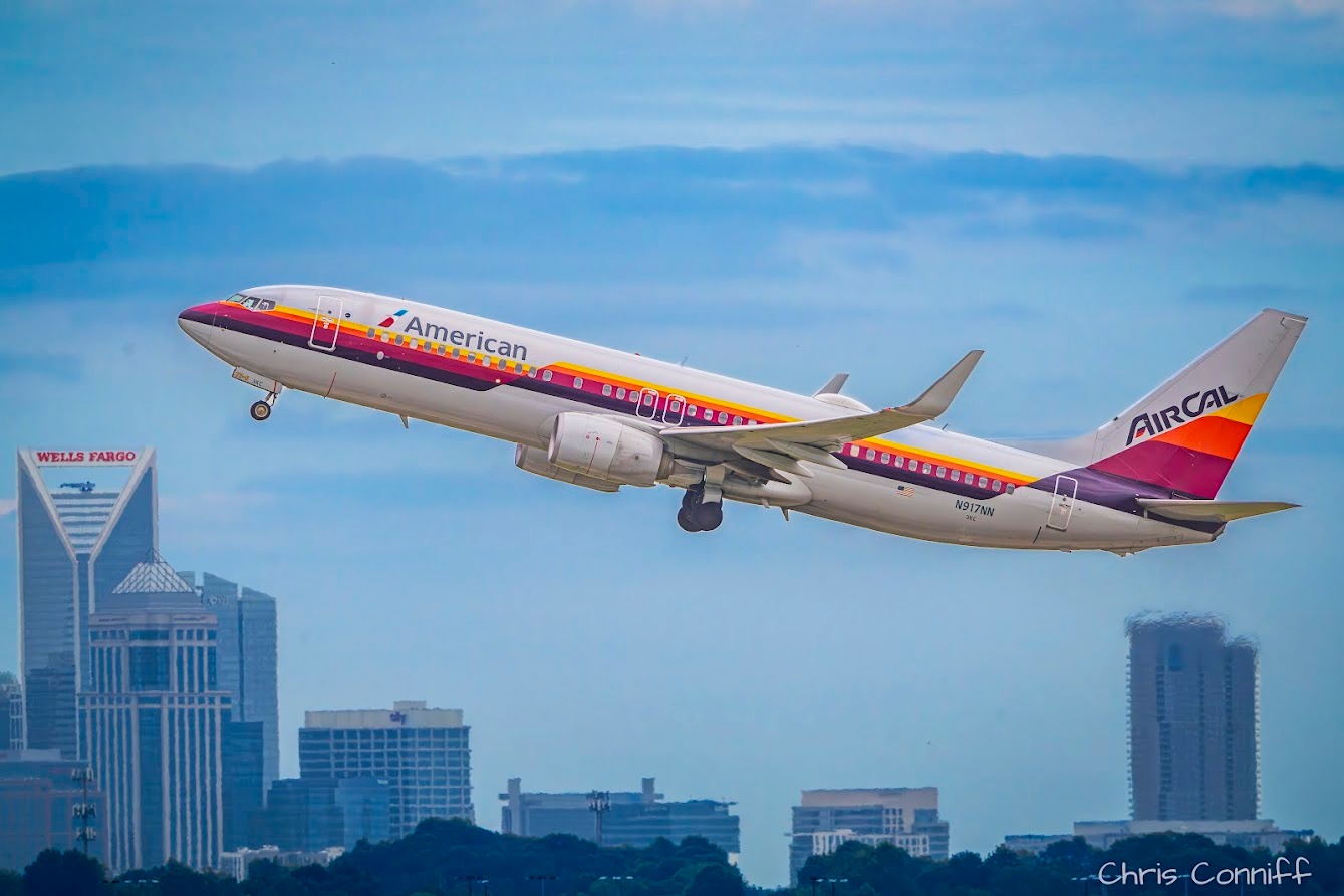 実写LD アメリカン•ビューティー Aircal heritage livery plane spotted at CLT Airport
