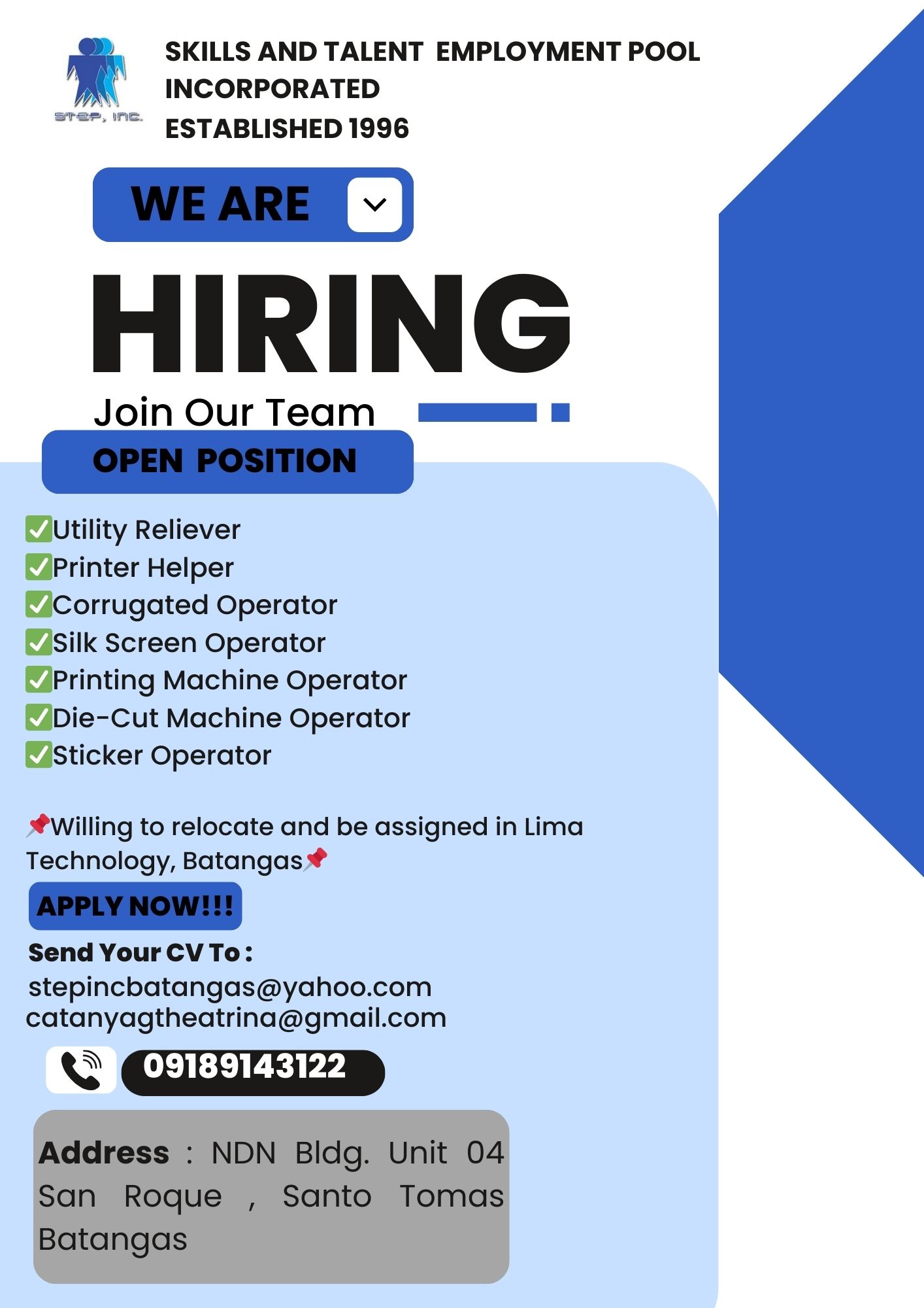 STEP - 📢📢📢SKILLS AND TALENT EMPLOYMENT POOL INC. is URGENTLY HIRING for ...