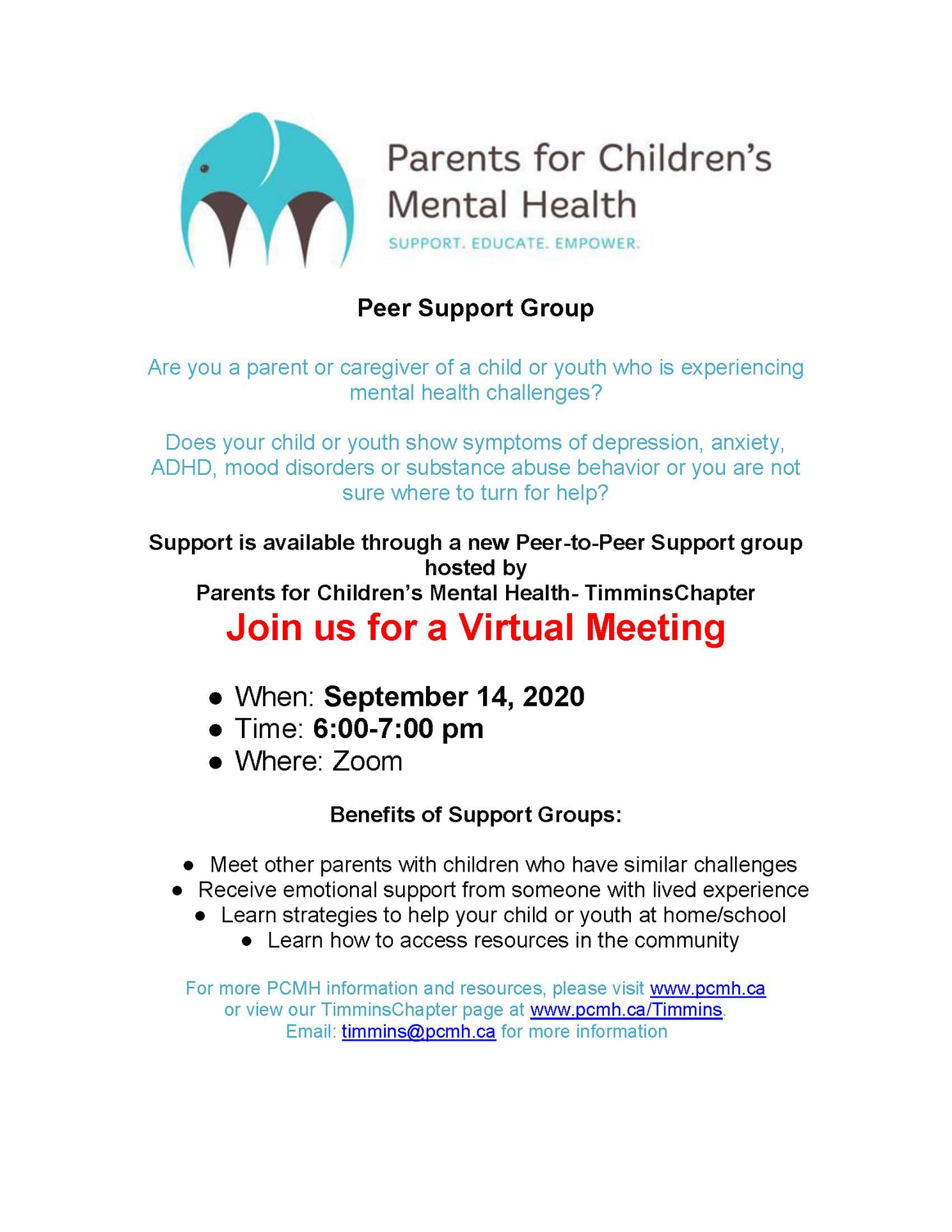 Parents for Children's Mental Health-PCMH- Timmins Group